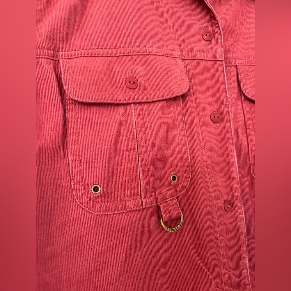 VTG Lauren Ralph Lauren “Dry Goods" utility corduroy Shirt petite M dark pink - Picture 2 of 8